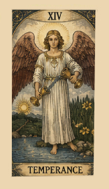 Umerenost Rider Waite Tarot karta